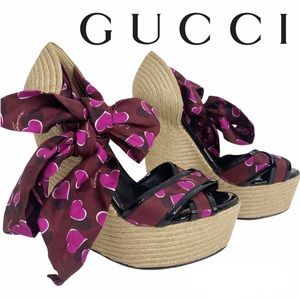 Gucci Carolina Heart Espadrille Wedges | 37 (7.5)